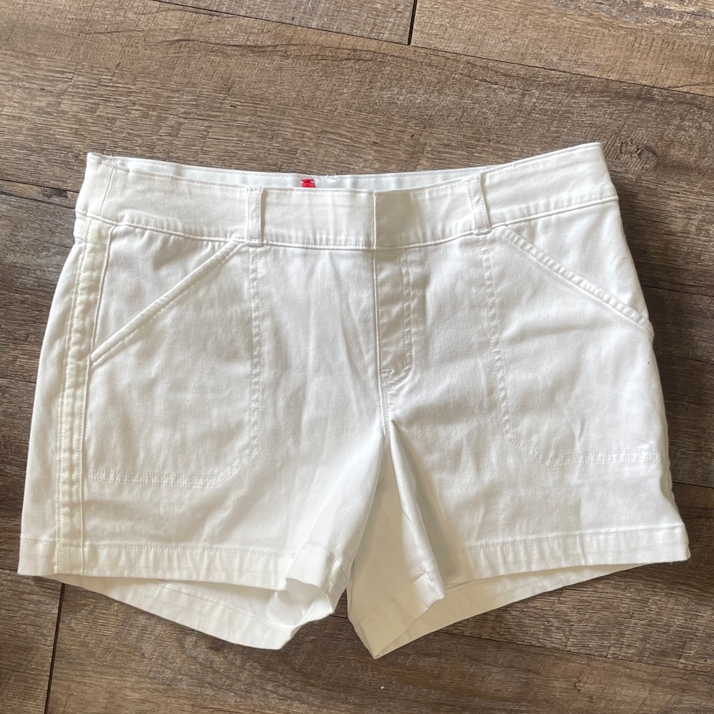 SPANX White Denim High Rise Jean Shorts Cotton Blend